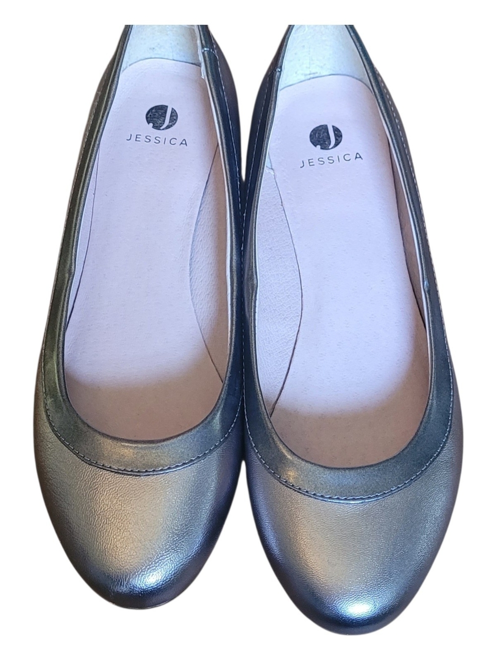 Jessica Metallic Silver Round-Toe Ballet Flats